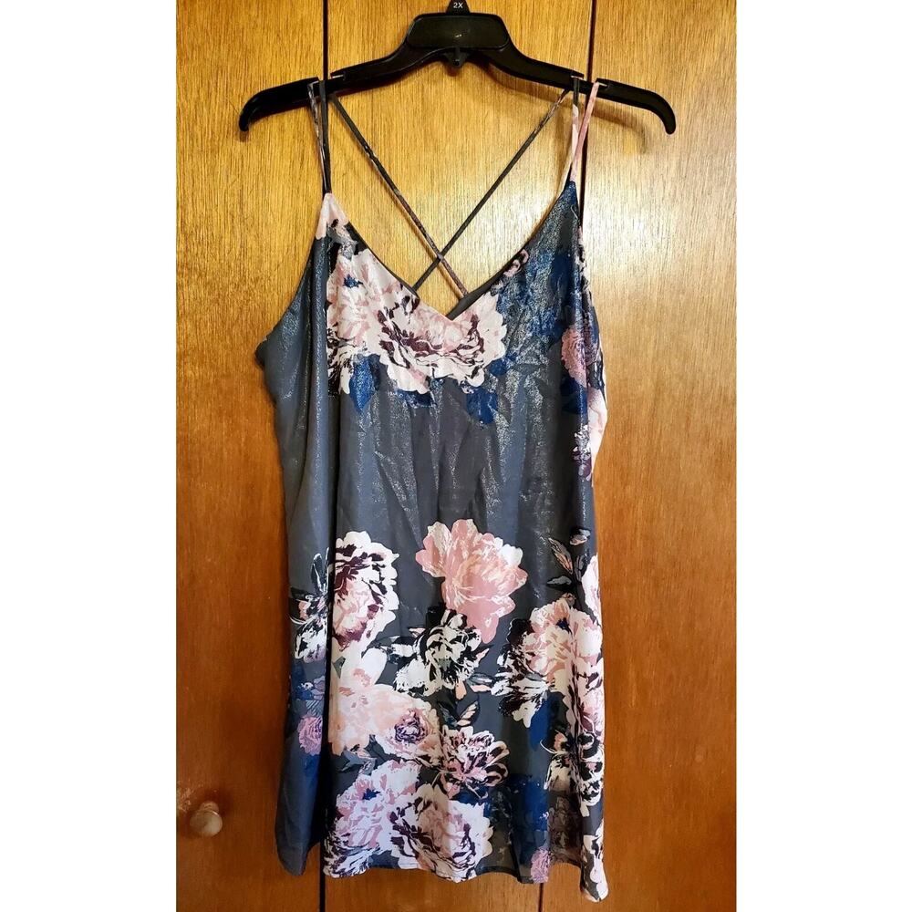 Xhilaration Slip Dress Gray & Pink Shimmer Floral Size XXL